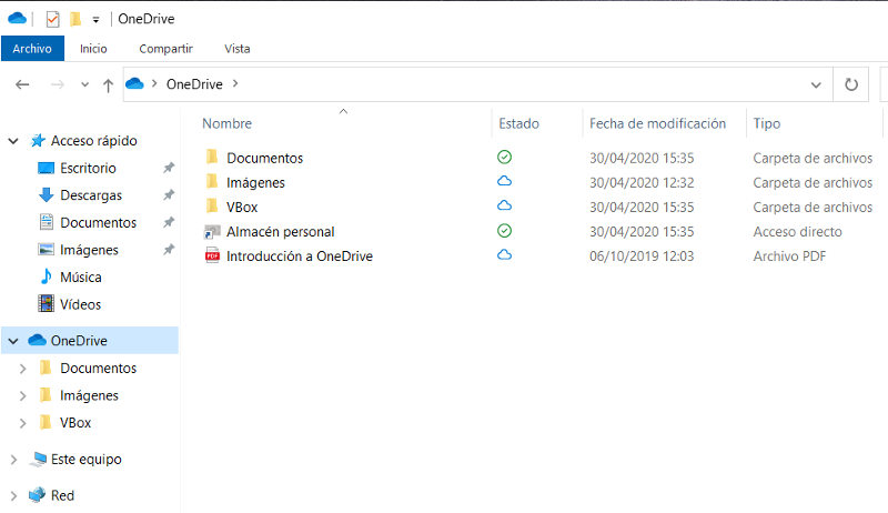 Explorador de archivos de windoes - directorio de OneDrive