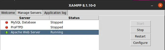 Administrador de Xampp - Manage Servers