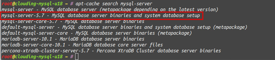 apt search buscar en el repositorio el servidor MySql