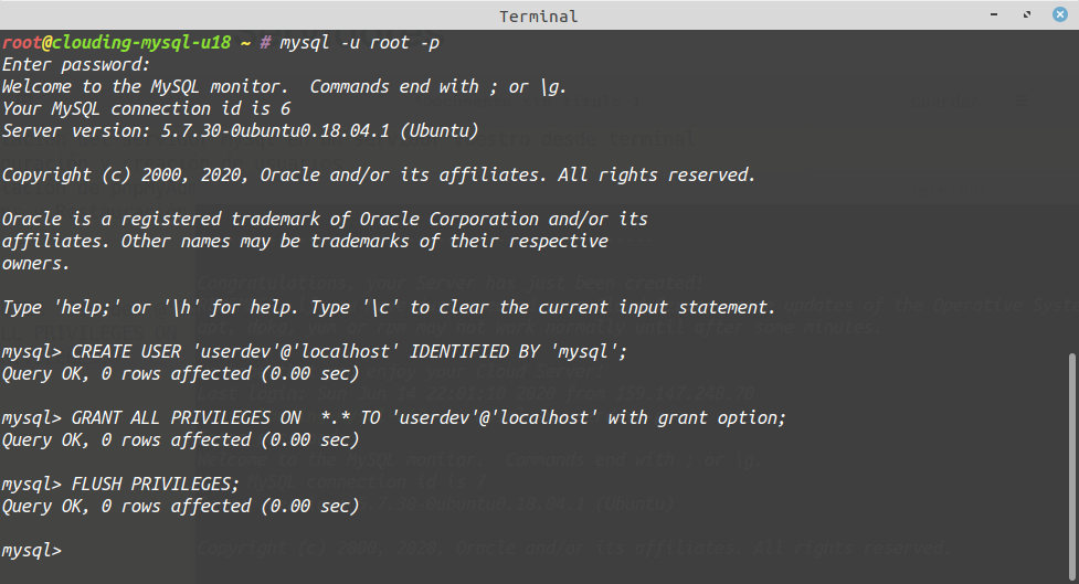 Crear un usuario en MySql