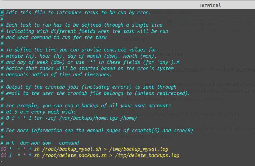 Programando crons para realizar backups del MySql Programando crons para realizar backups del MySql