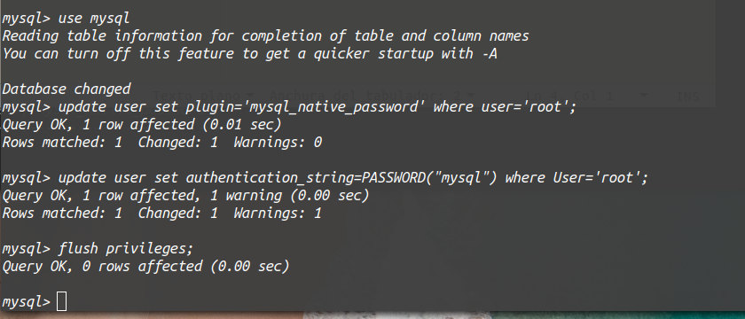 Cambiar el password al usuario root en MySql