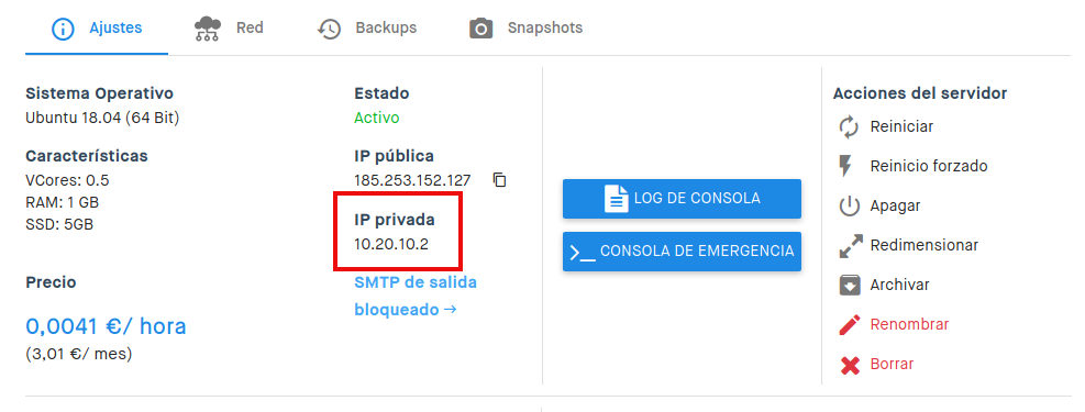 Configurar una red privada en clouding.io