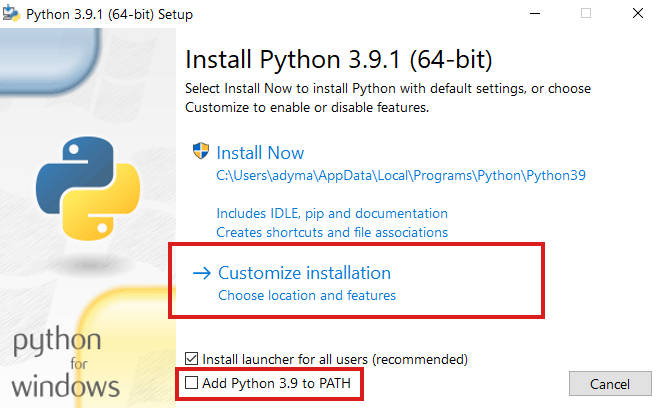 Proceso de instalación de Python - Paso 1