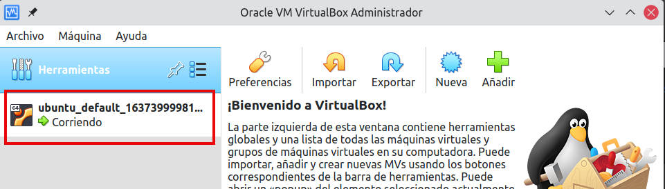 Virtualbox panel de administracion