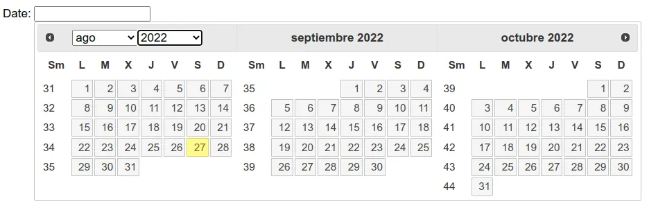 Calendario realizado con JQUERY tres meses en el calendario