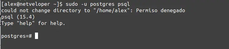 Consola de postgreSQL en Fedora Server