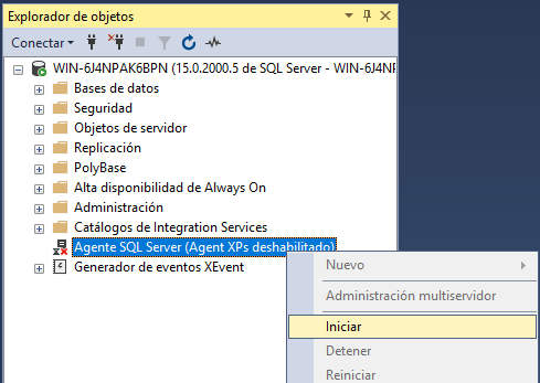 Activar SQL Agent desde SSMS Activar SQL Agent desde SSMS