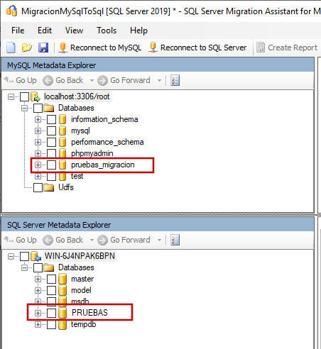 Panel izquierdo con bbdd de MySql y SQL Server - (MySQLToSQL)