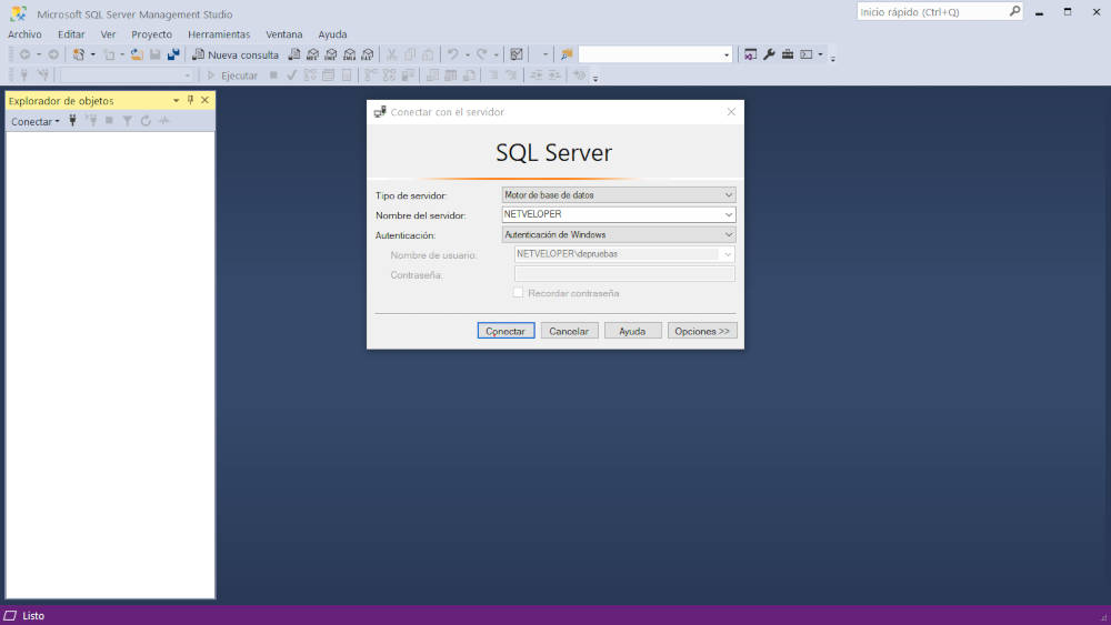 SSMS - conectar con un servidor SQL Server