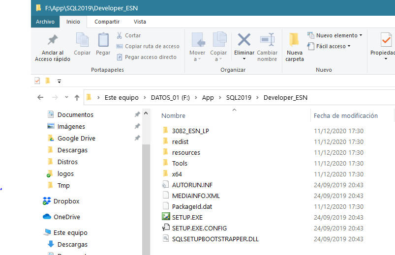 Instalación de SQL Server - directorio de instalación