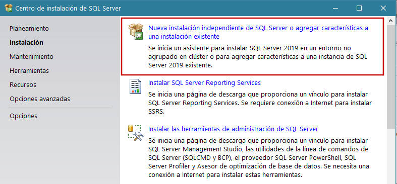 Instalación de SQL Server - Centro de instalación de SQL Server Instalación de SQL Server - Centro de instalación de SQL Server