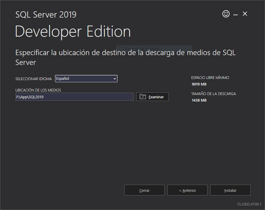 Instalación de SQL Server - selección directorio instalación