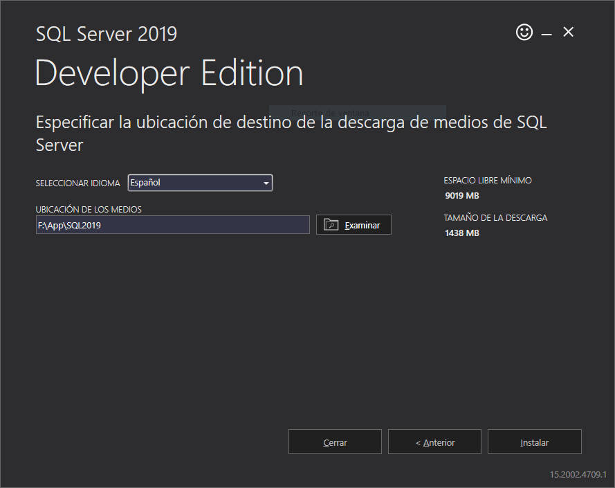 Instalación de SQL Server - selección directorio instalación Instalación de SQL Server - selección directorio instalación