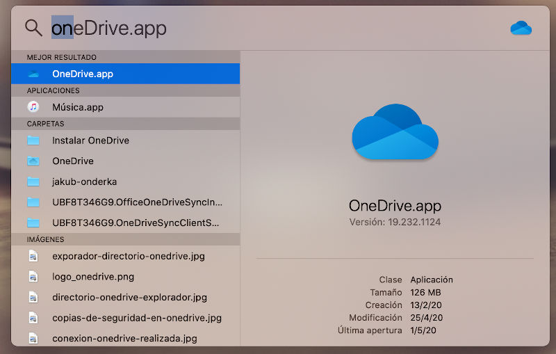 Abrir OneDrive desde Spotlight