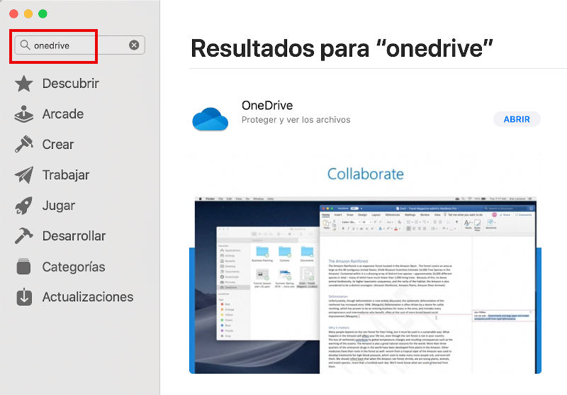 Instalar OneDrive desde la App Store