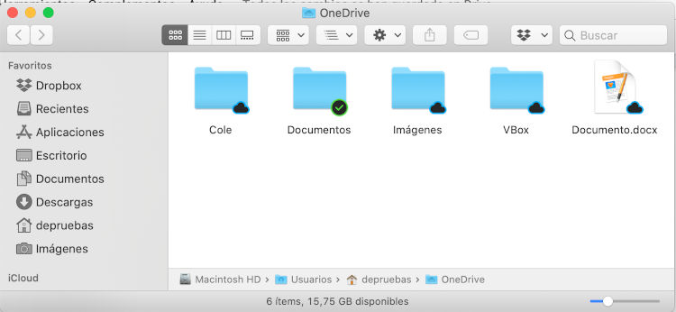 Vista del OneDrive en el finder Vista del OneDrive en el finder