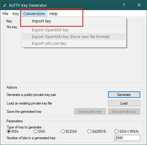 Putty generator - importar clave
